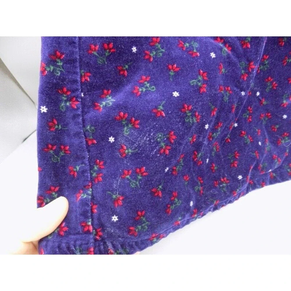 Vintage OshKosh Velour Velvet Purple Dress w/ Red White Flowers Size 5
